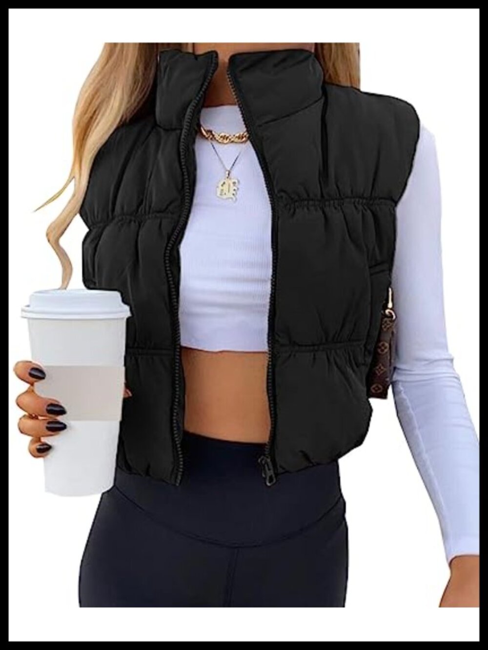 Crop Puffer Vest Zip Up Sleeveless Padded Quilted Outerwear